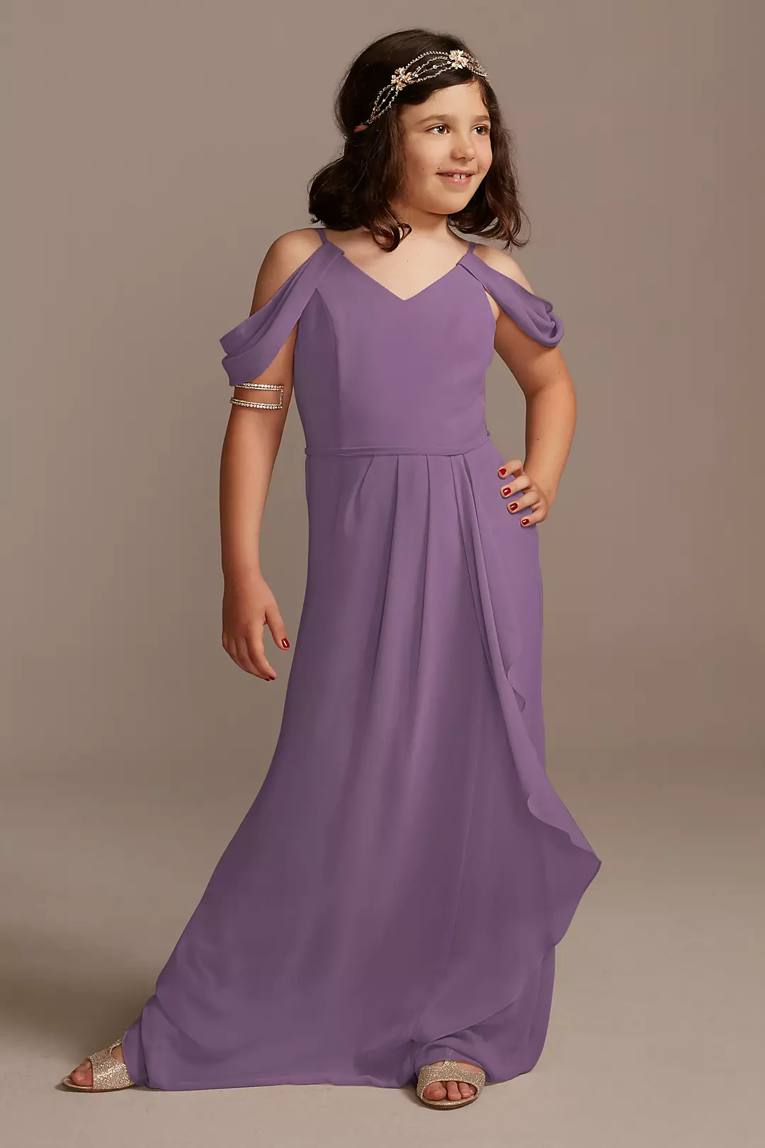 Off Shoulder Junior Bridesmaid Dress with Cascade - Image 16
