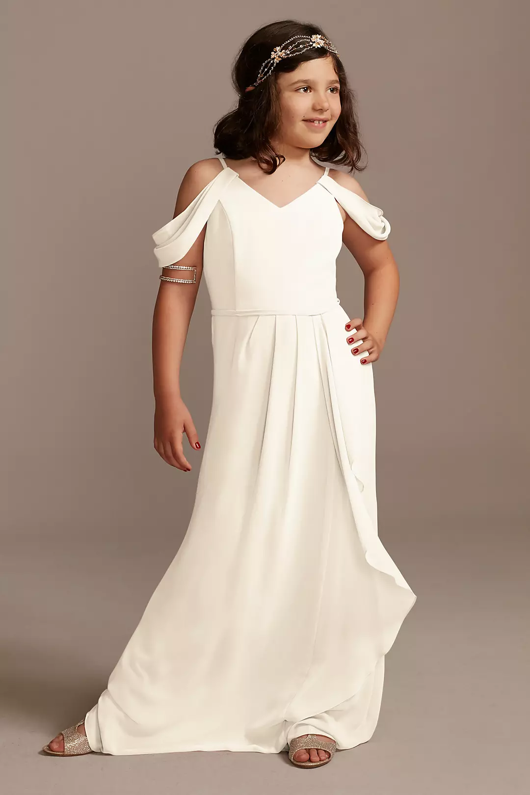 Off Shoulder Junior Bridesmaid Dress with Cascade - Image 26