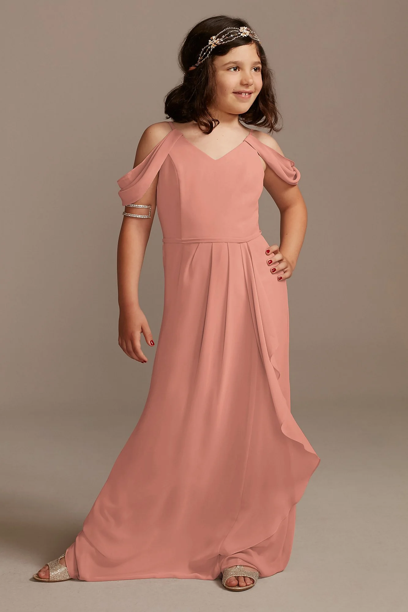 Off Shoulder Junior Bridesmaid Dress with Cascade - Image 28