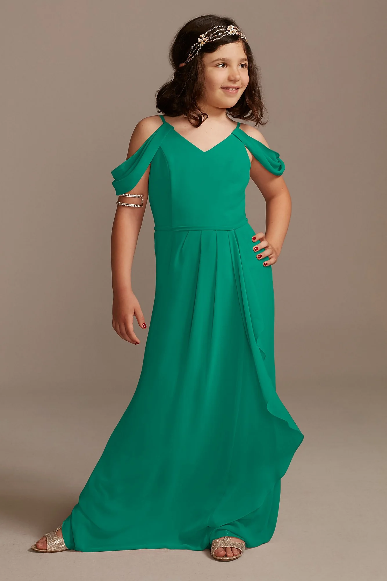 Off Shoulder Junior Bridesmaid Dress with Cascade - Image 29