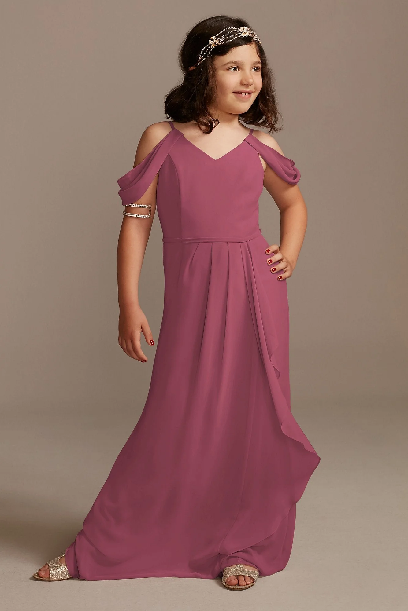 Off Shoulder Junior Bridesmaid Dress with Cascade - Image 3