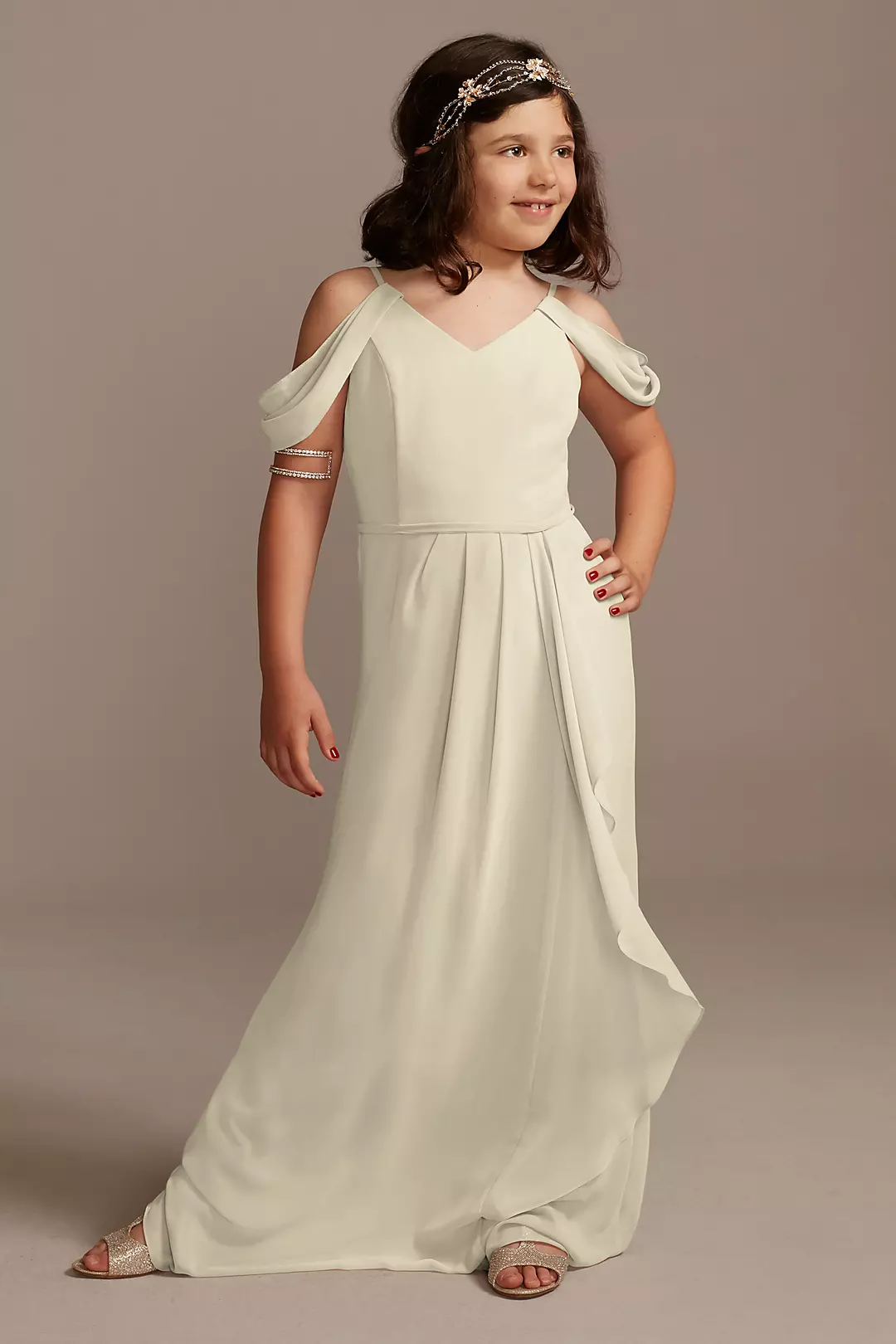Off Shoulder Junior Bridesmaid Dress with Cascade - Image 34