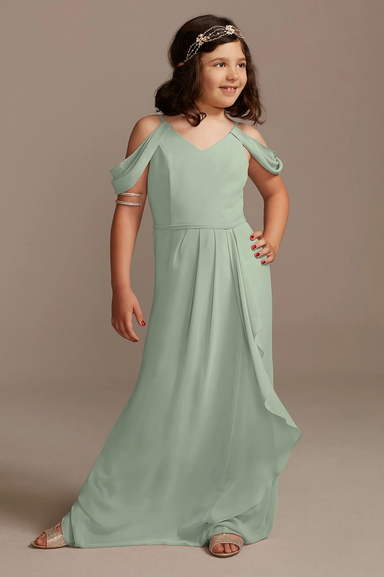 Off Shoulder Junior Bridesmaid Dress with Cascade - Image 36