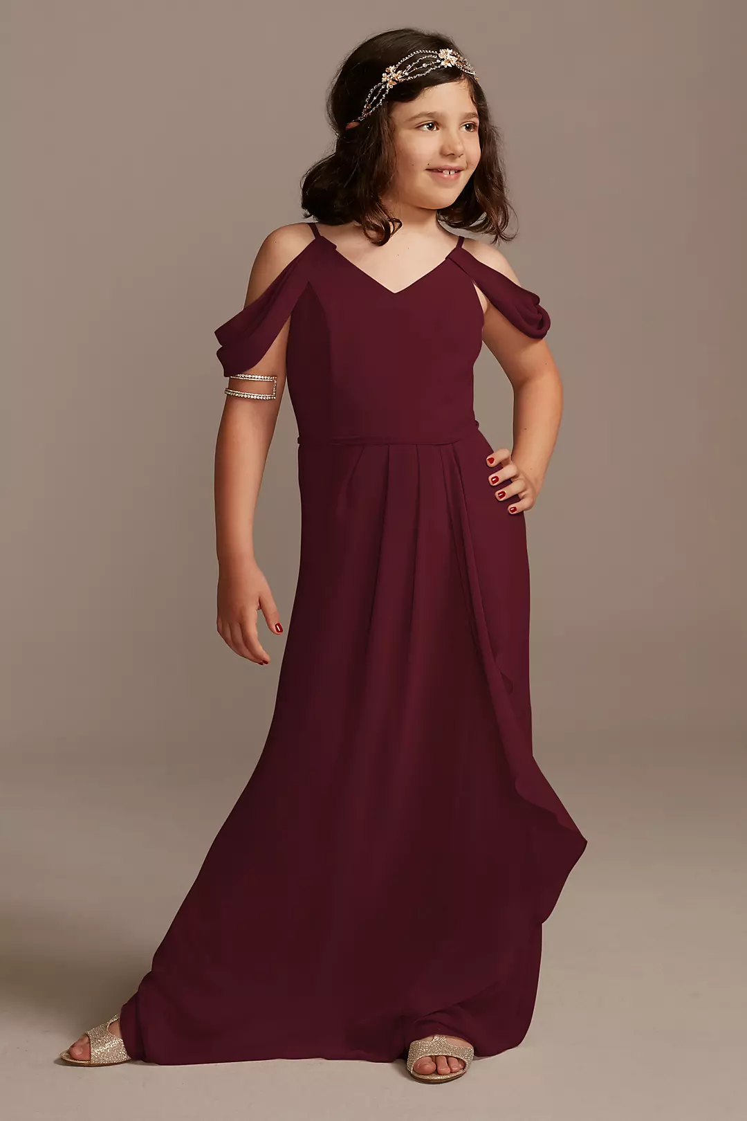 Off Shoulder Junior Bridesmaid Dress with Cascade - Image 46