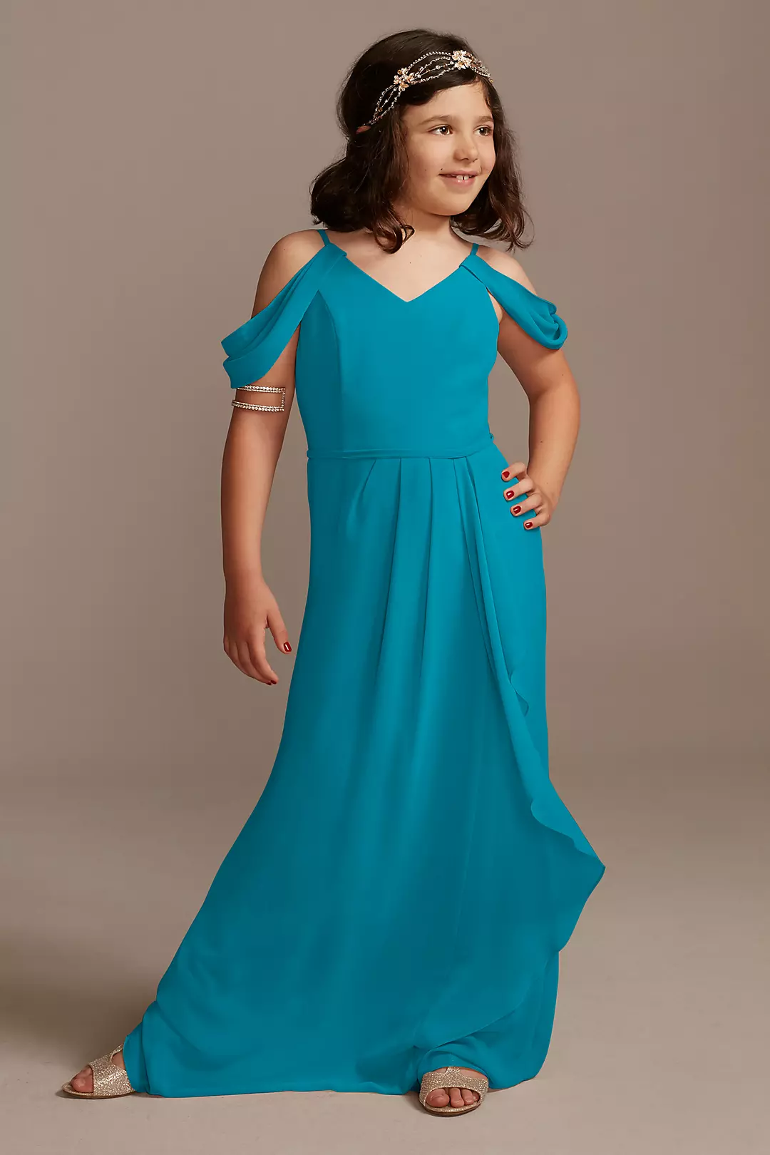 Off Shoulder Junior Bridesmaid Dress with Cascade - Image 49