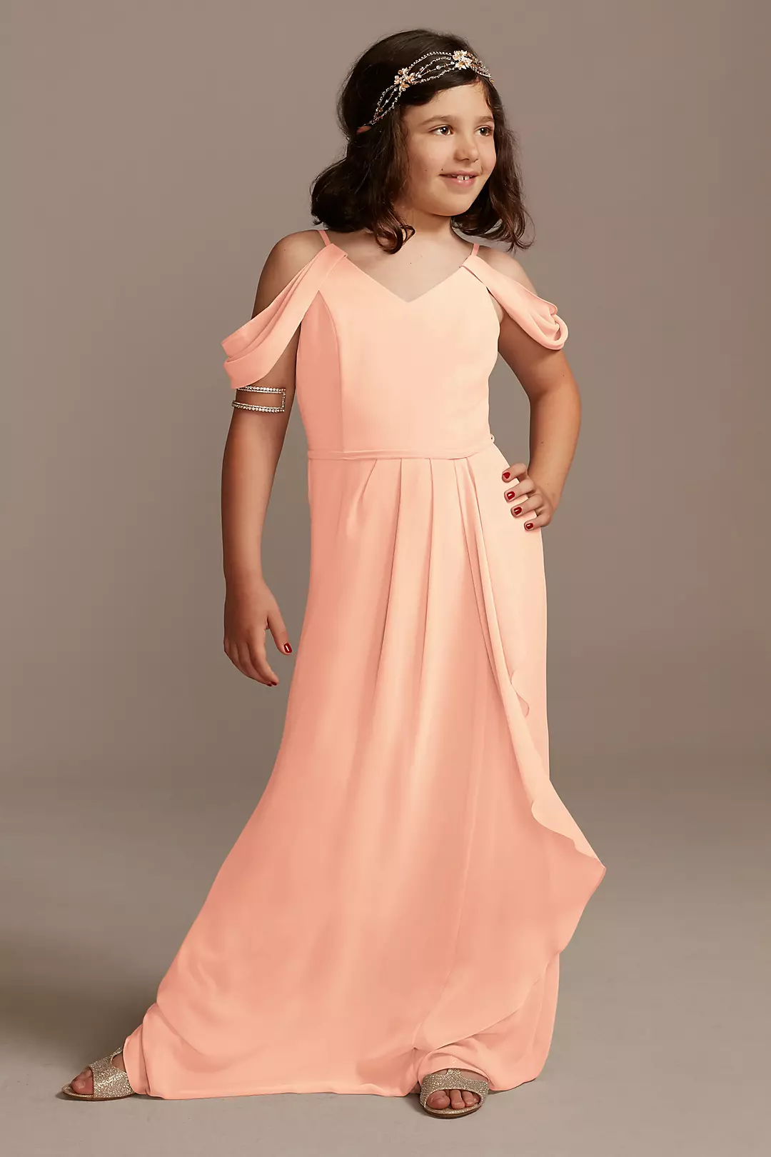 Off Shoulder Junior Bridesmaid Dress with Cascade - Image 57
