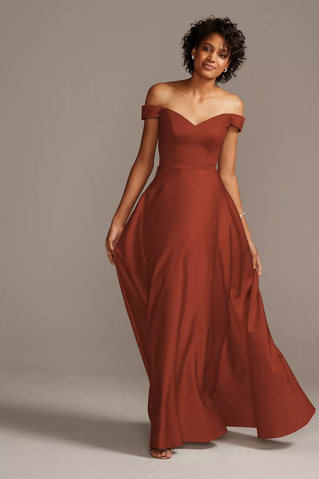 Off-Shoulder Satin A-Line Dress - Image 106