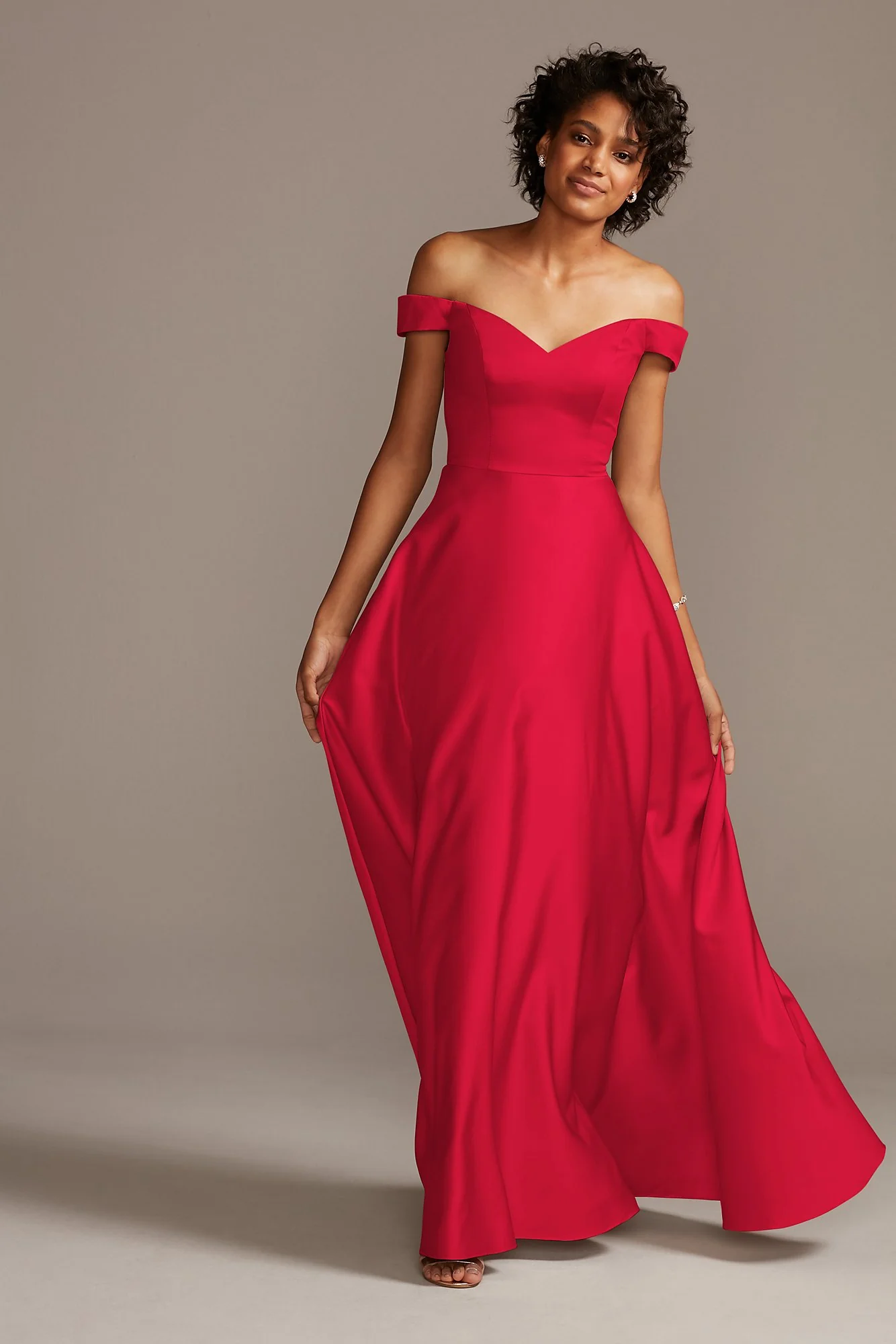Off-Shoulder Satin A-Line Dress - Image 11