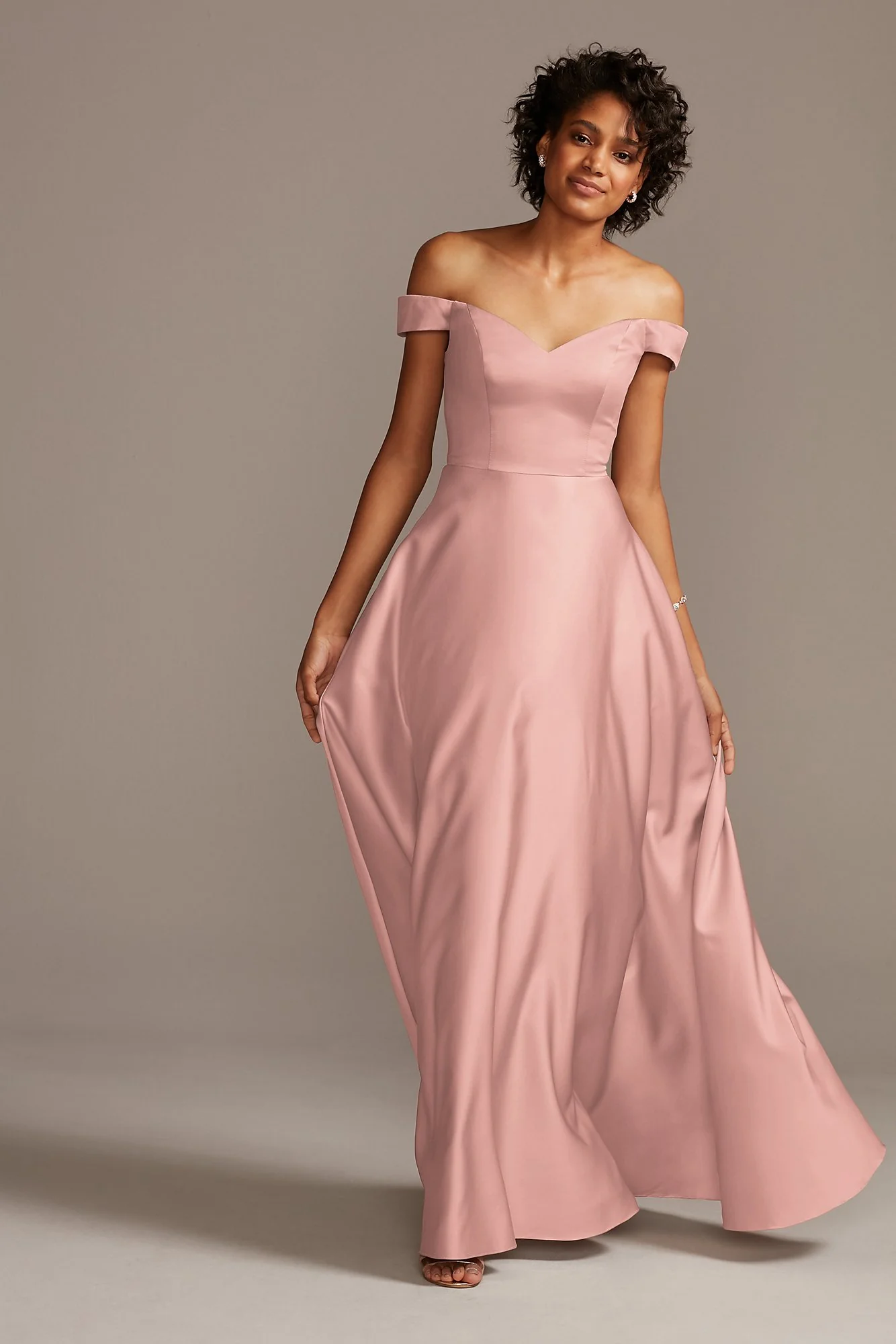 Off-Shoulder Satin A-Line Dress - Image 110