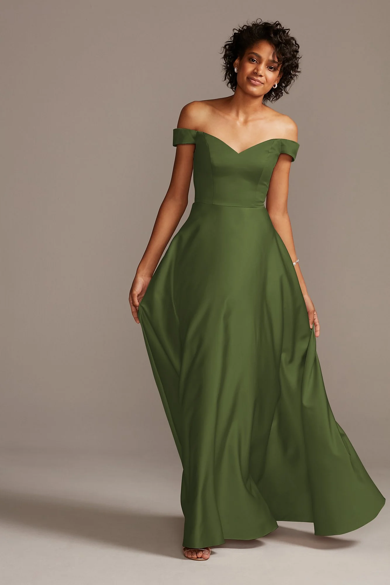 Off-Shoulder Satin A-Line Dress - Image 12