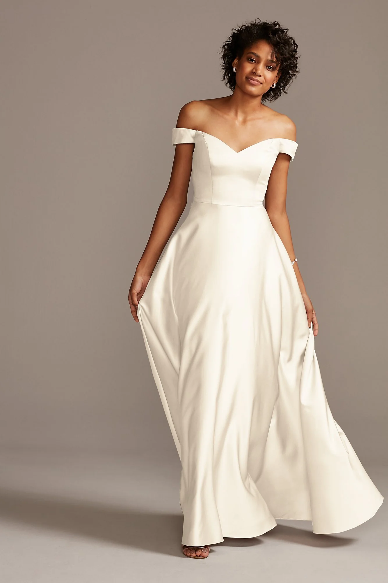 Off-Shoulder Satin A-Line Dress - Image 17