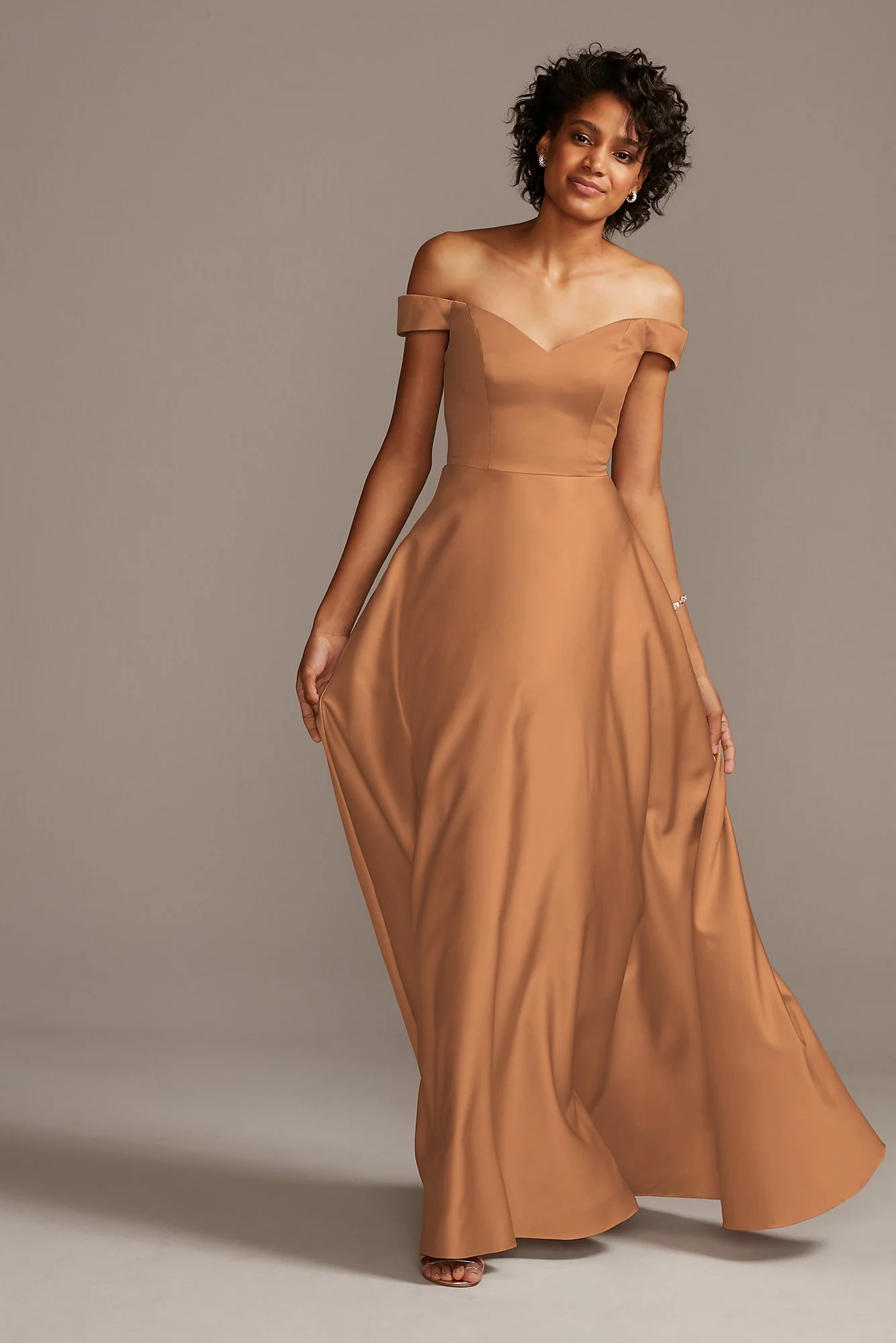 Off-Shoulder Satin A-Line Dress - Image 32