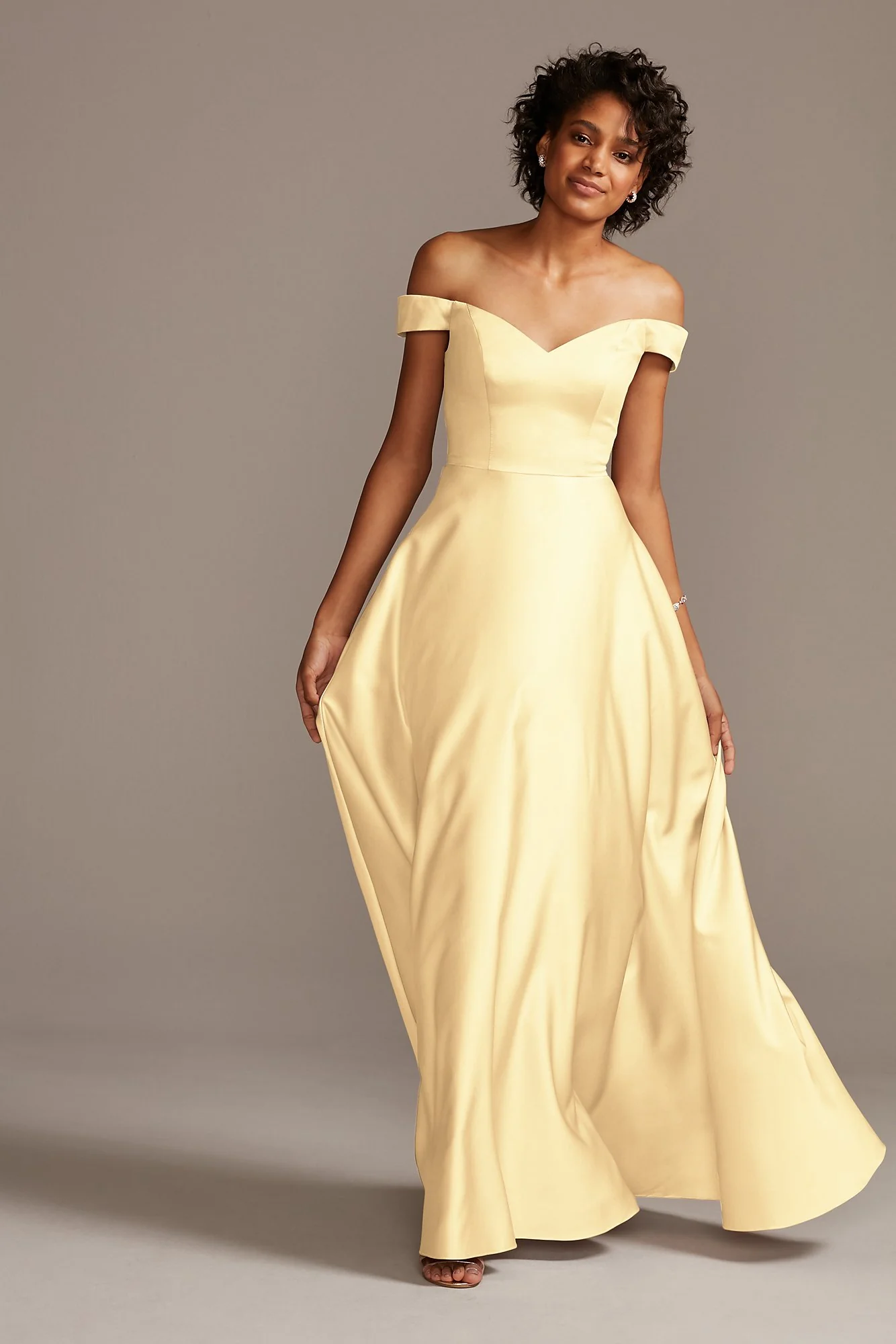 Off-Shoulder Satin A-Line Dress - Image 34