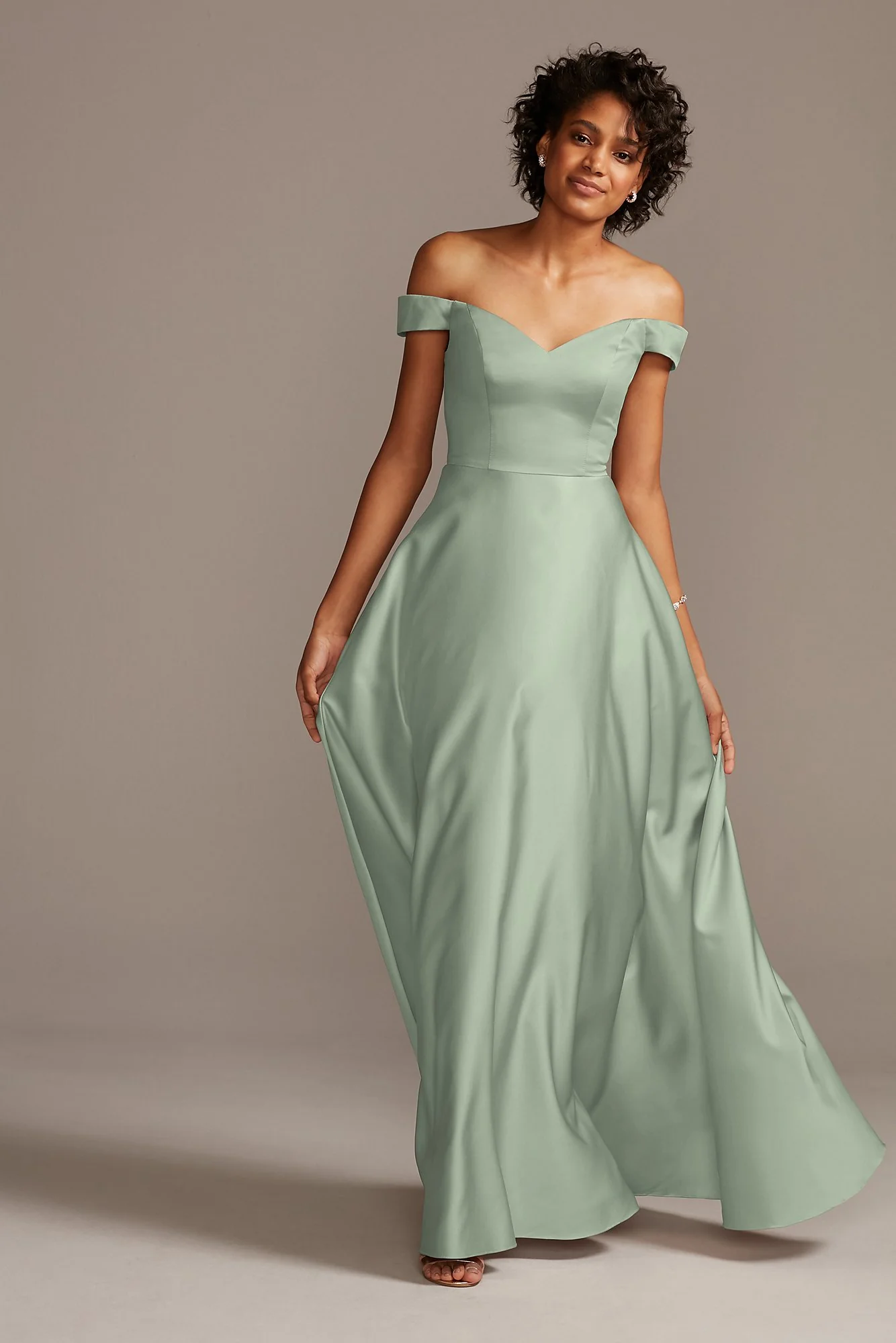Off-Shoulder Satin A-Line Dress - Image 7