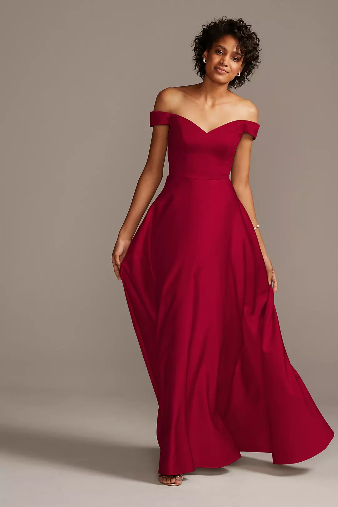 Off-Shoulder Satin A-Line Dress - Image 86