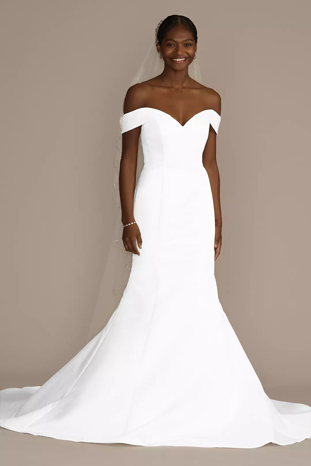 Off-Shoulder Satin Mermaid Wedding Dress - Image 11