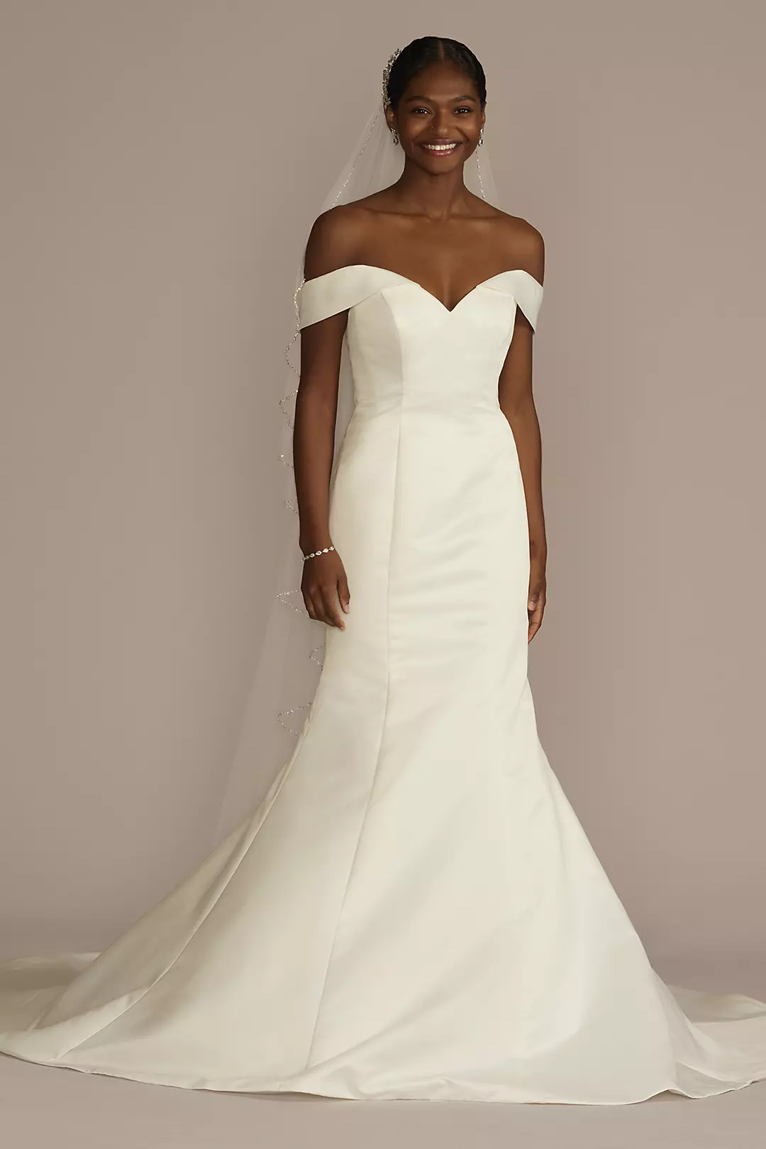 Off-Shoulder Satin Mermaid Wedding Dress - Image 12