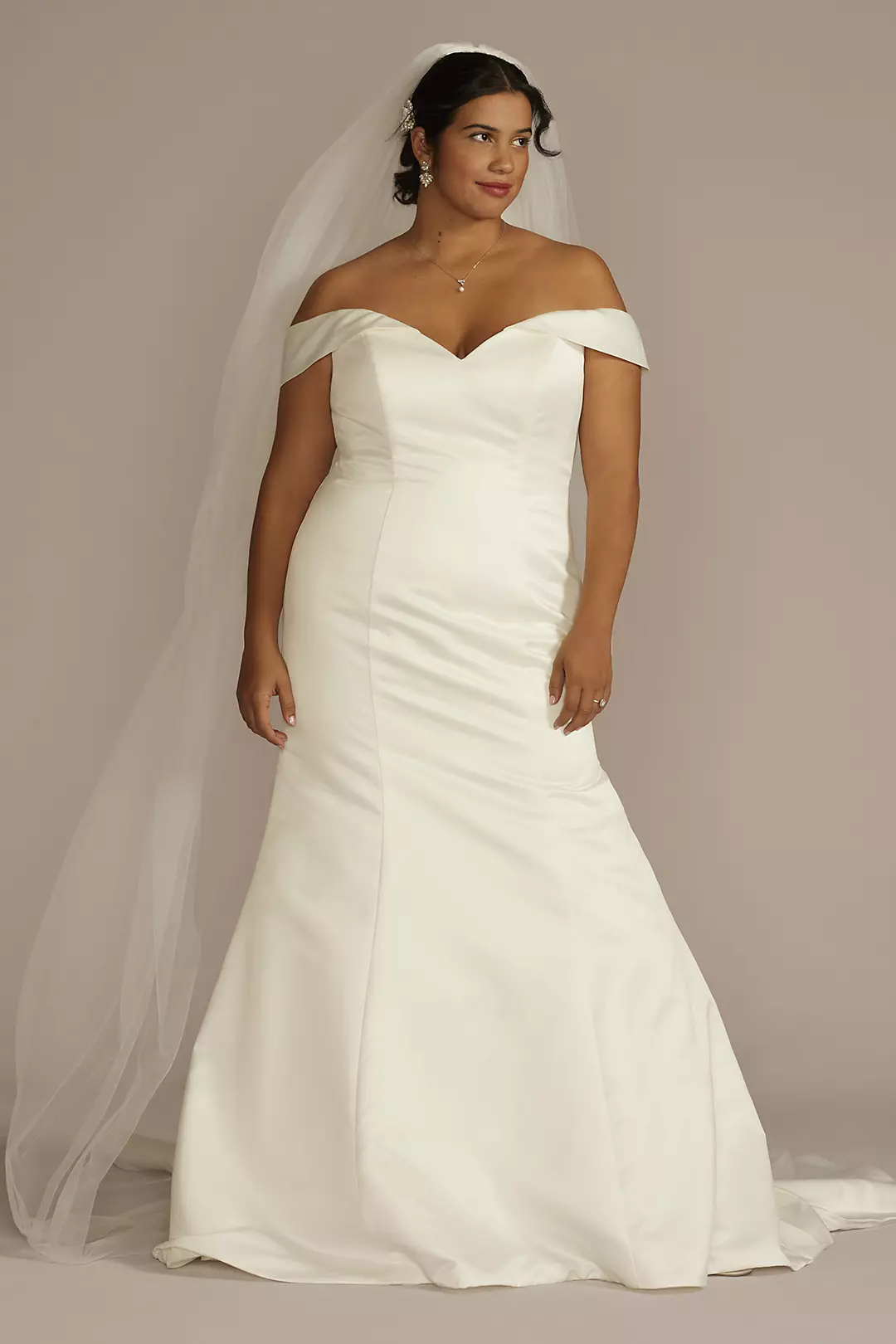 Off-Shoulder Satin Mermaid Wedding Dress - Image 20