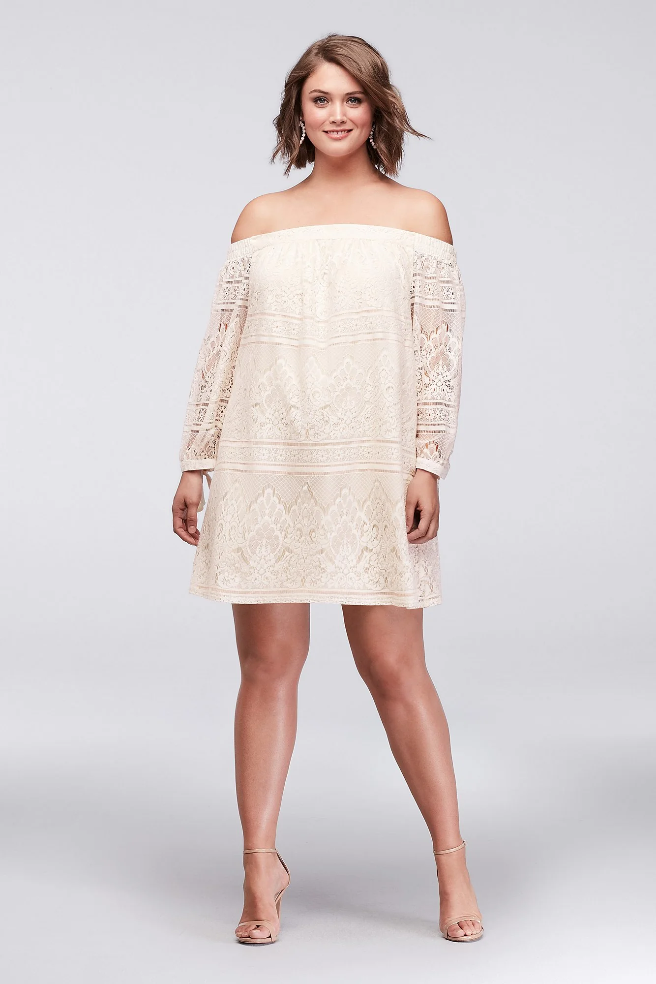 Off-the-Shoulder 3/4-Sleeve Lace Shift Dress - Image 3