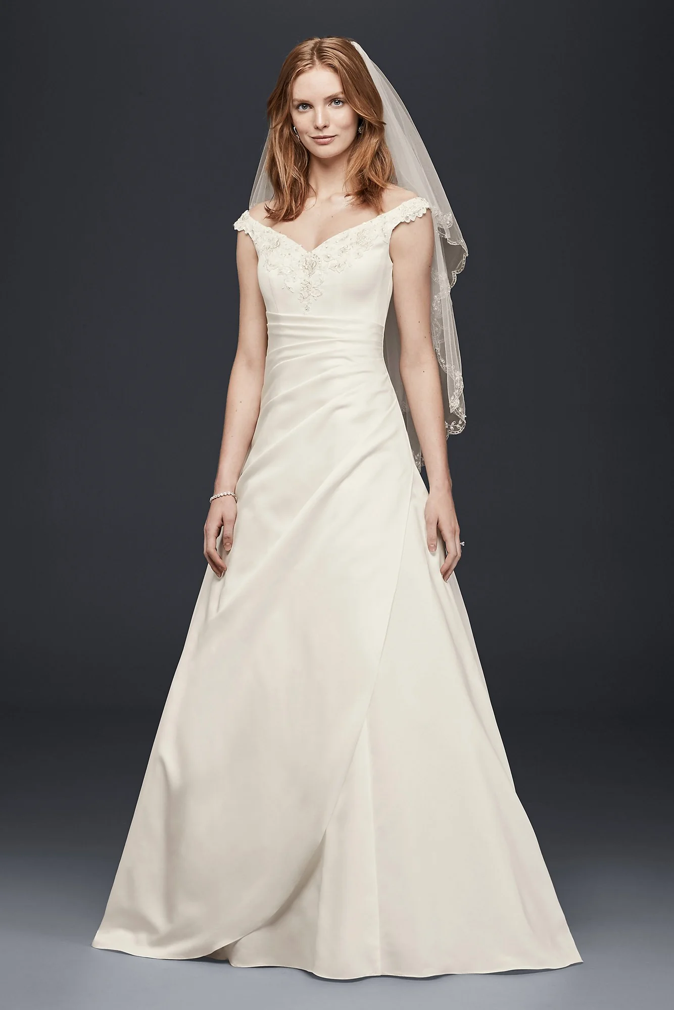 Off-the-Shoulder A-Line Satin Wedding Dress - Image 2