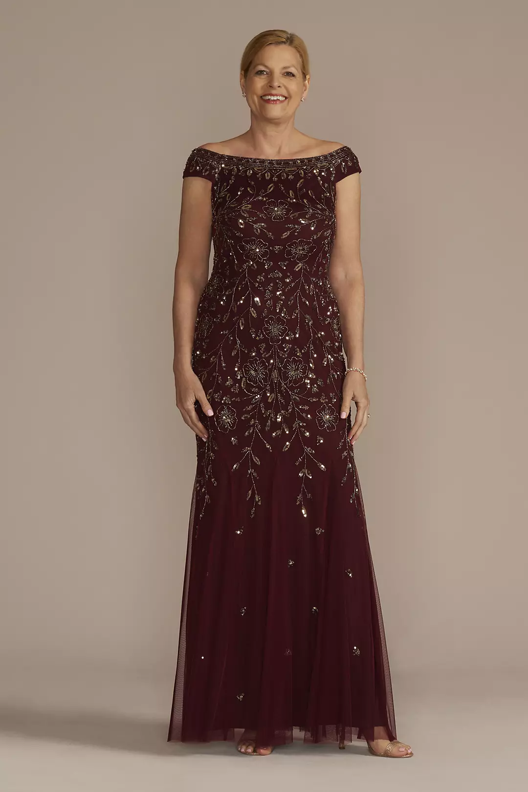 Off-the-Shoulder Beaded Dress with Godet Hem - Image 17