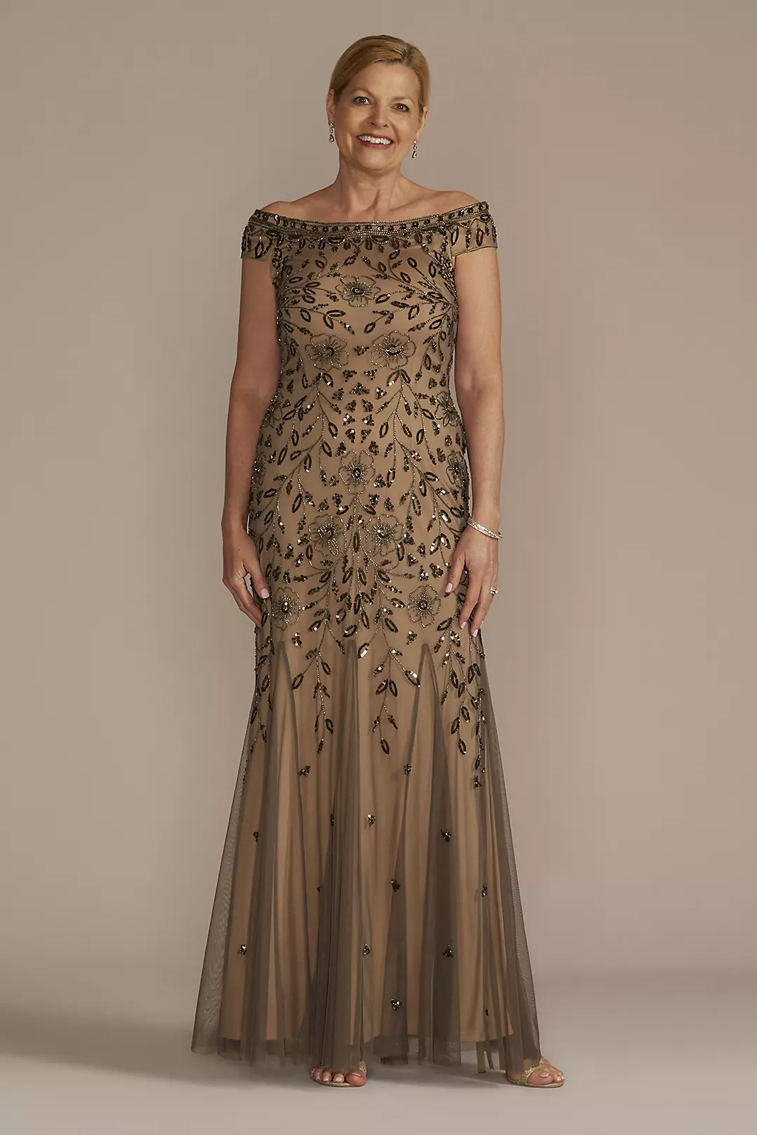 Off-the-Shoulder Beaded Dress with Godet Hem - Image 19