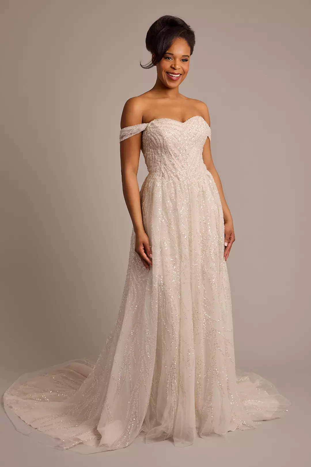 Off-the-Shoulder Beaded Embroidery Ball Gown - Image 5