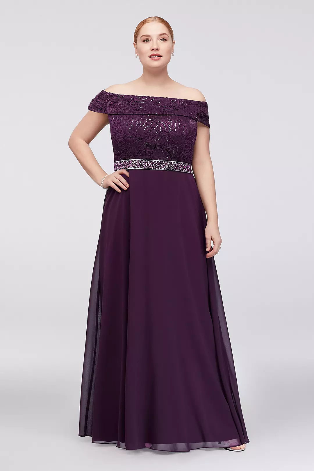 Off-the-Shoulder Beaded Lace and Chiffon Gown - Image 2