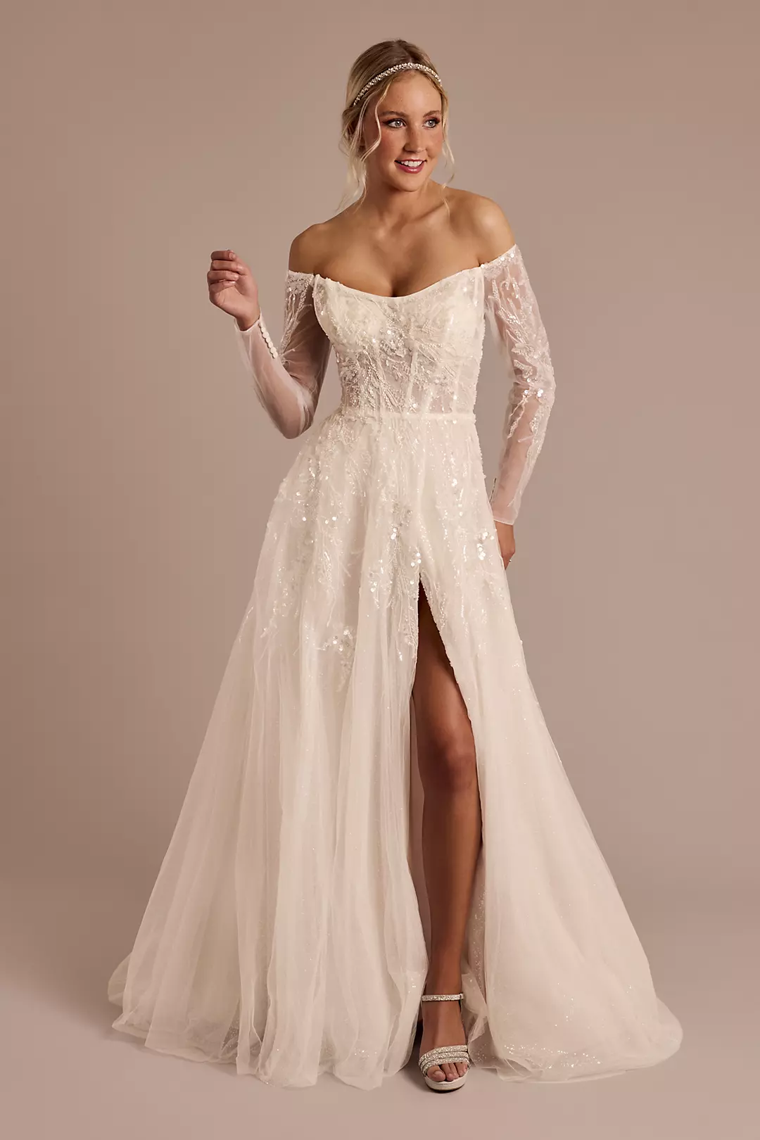 Off-the-Shoulder Boned Bodice Wedding Dress - Image 8