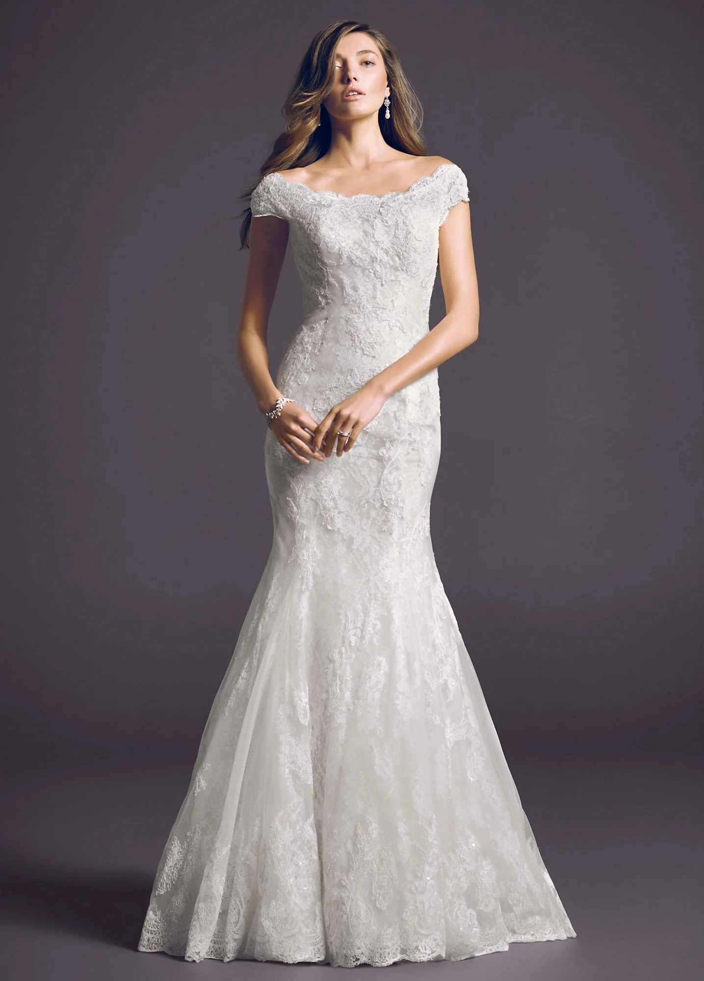 Tall Length Off The Shoulder Lace Trumpet Gown - Image 2