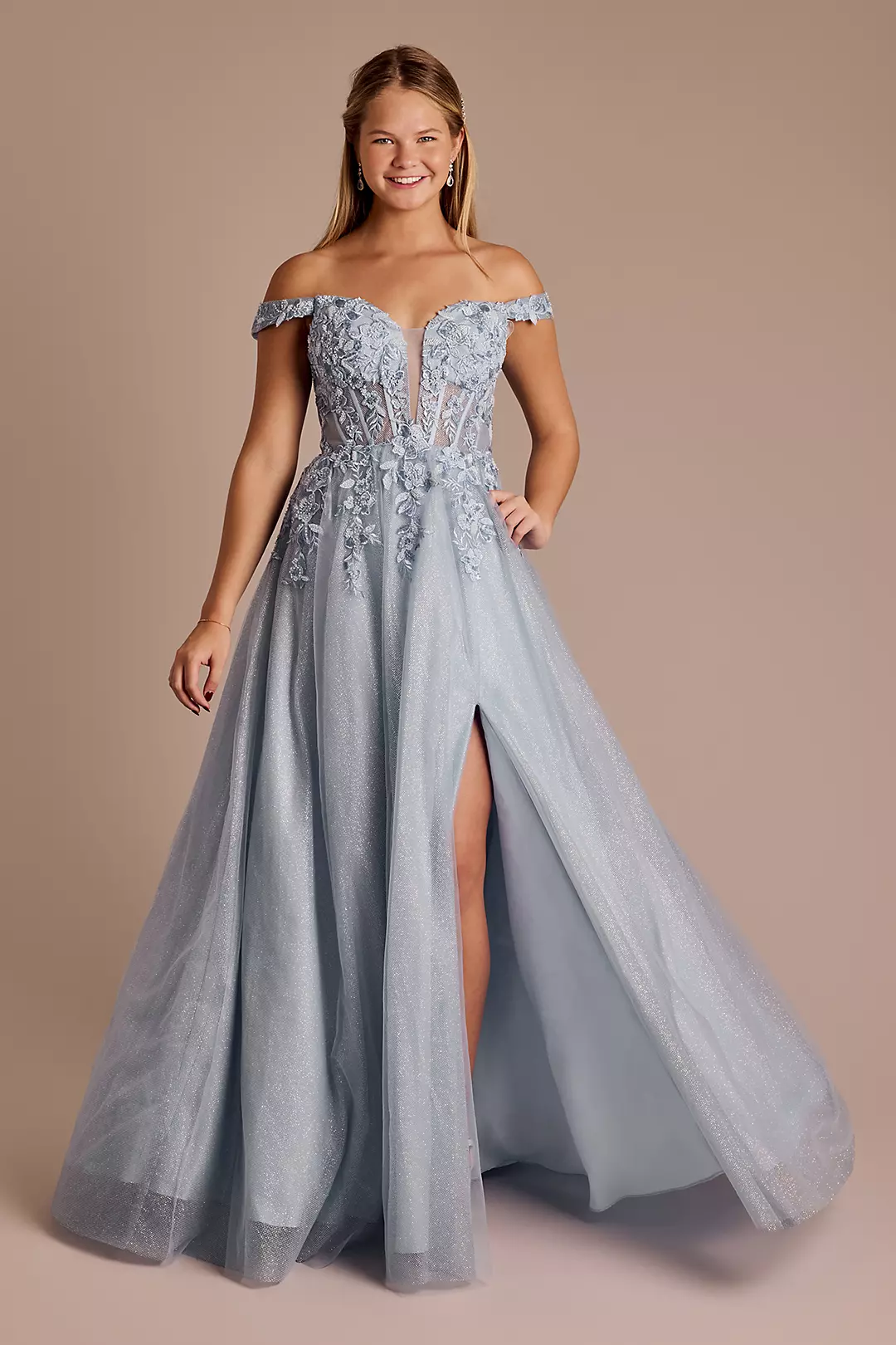 Off-the-Shoulder Corset Illusion Bodice Ball Gown - Image 3