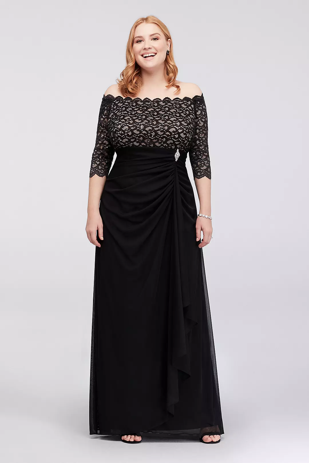 Off-the-Shoulder Dress with Ruched Cascade Skirt - Image 5