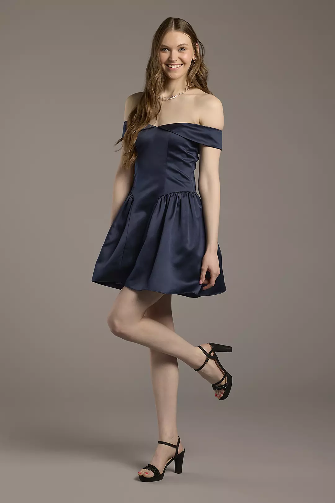 Off-the-Shoulder Drop Waist A-Line Mini Dress - Image 2