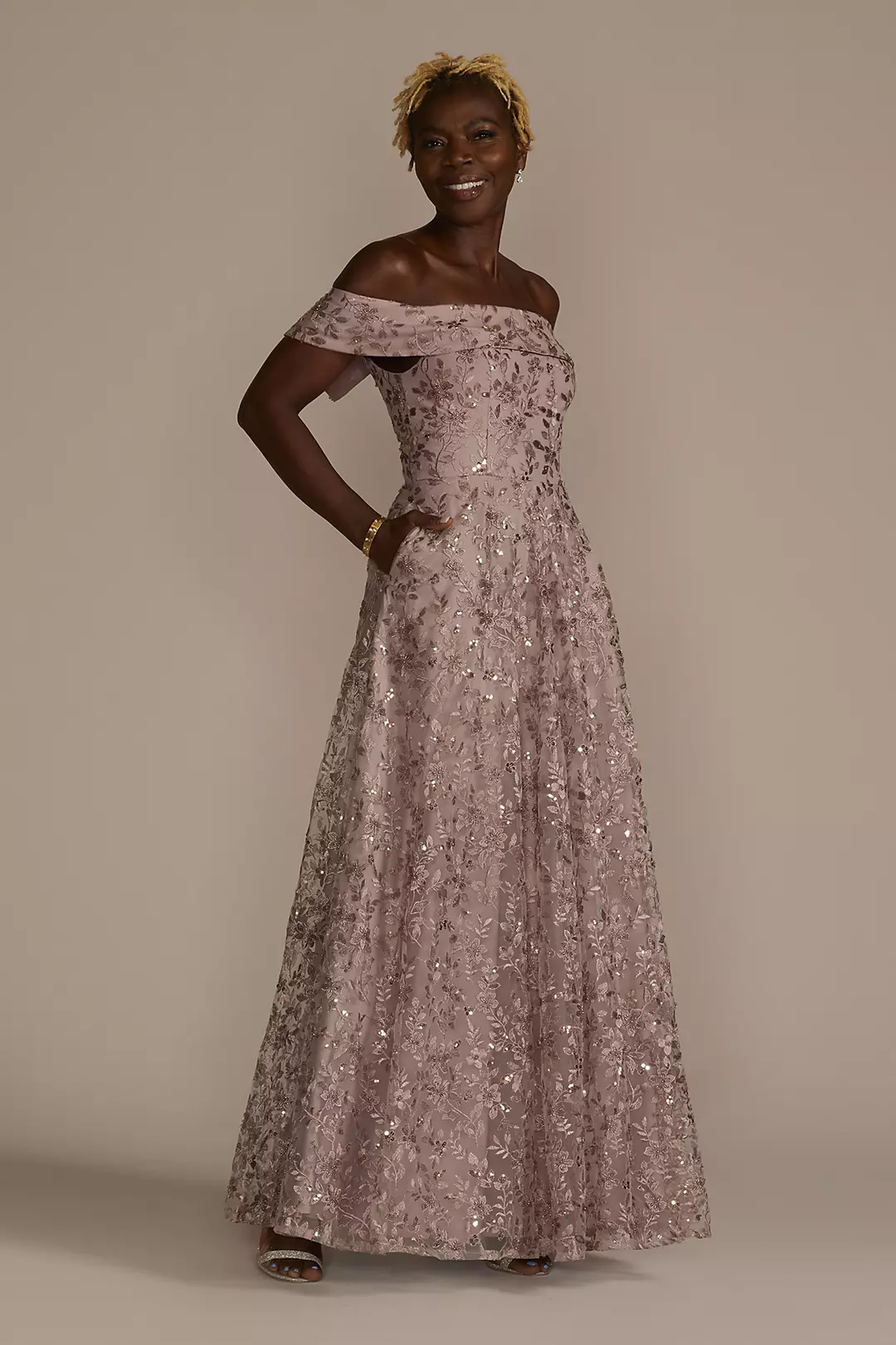 Off-the-Shoulder Embroidered Sparkle A-Line - Image 4