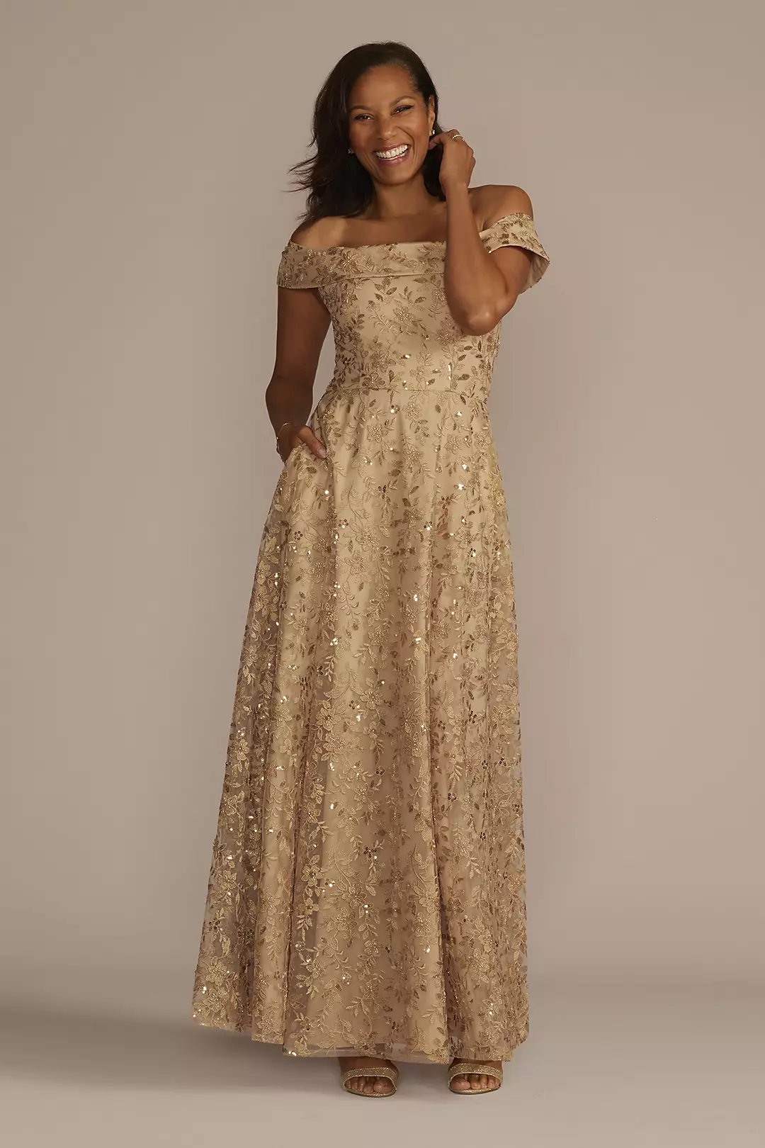 Off-the-Shoulder Embroidered Sparkle A-Line - Image 8