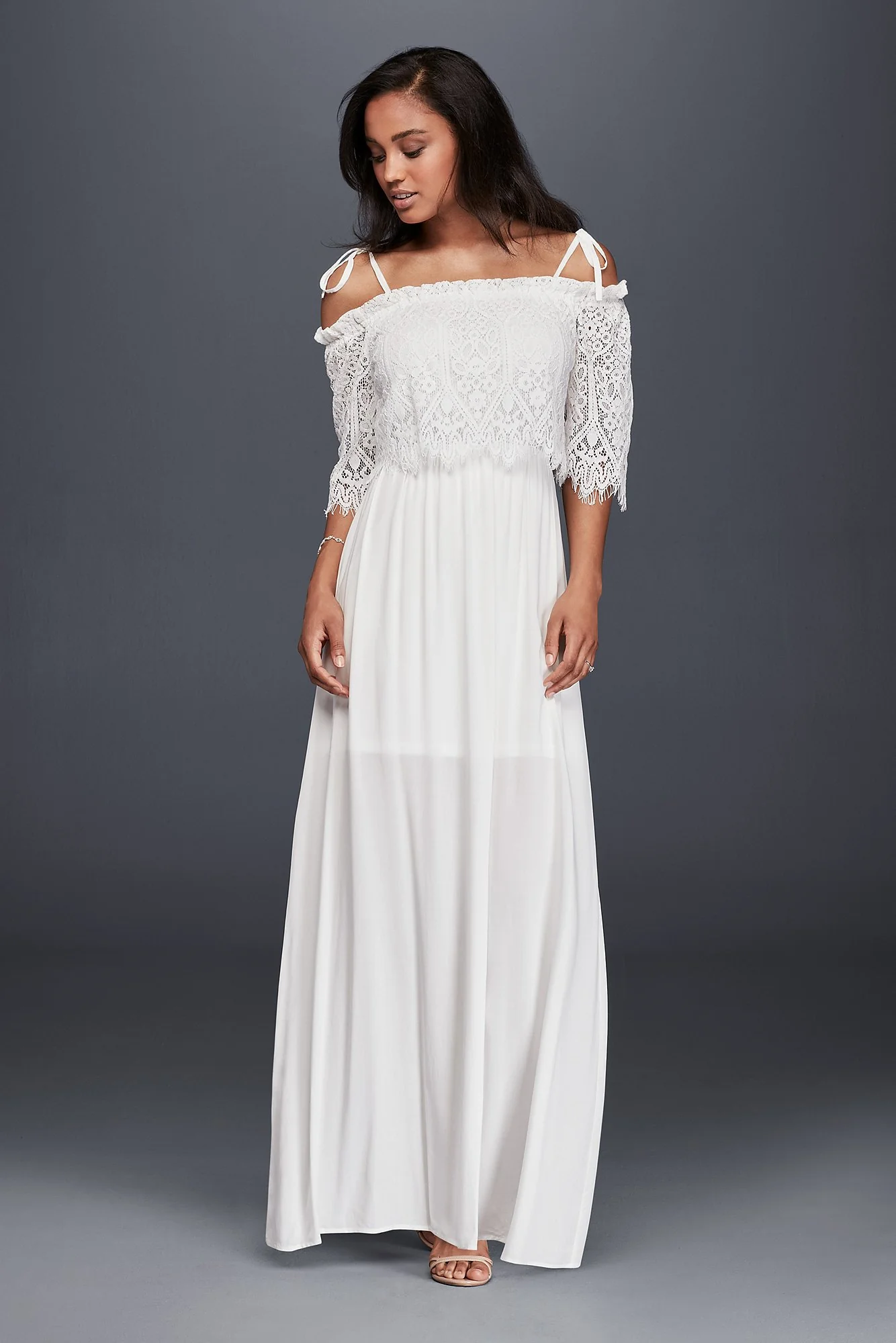 Off-The-Shoulder Eyelash Lace Maxi Dress