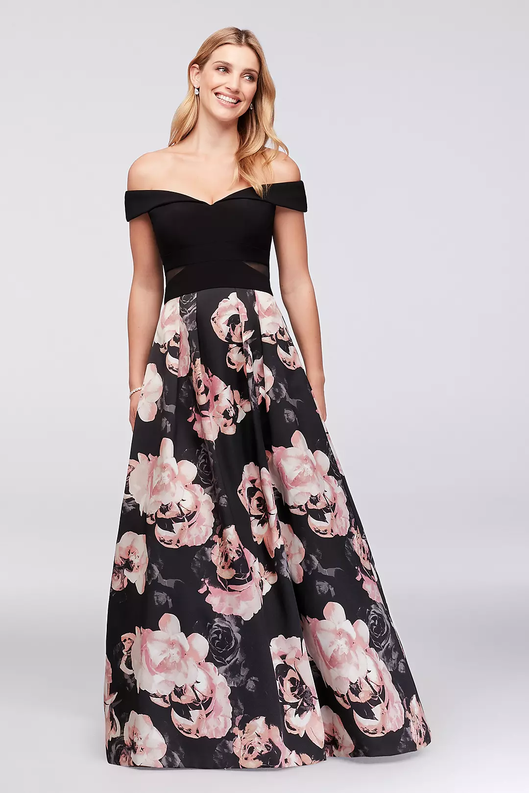 Off-the-Shoulder Floral Jersey and Satin Ball Gown - Image 3