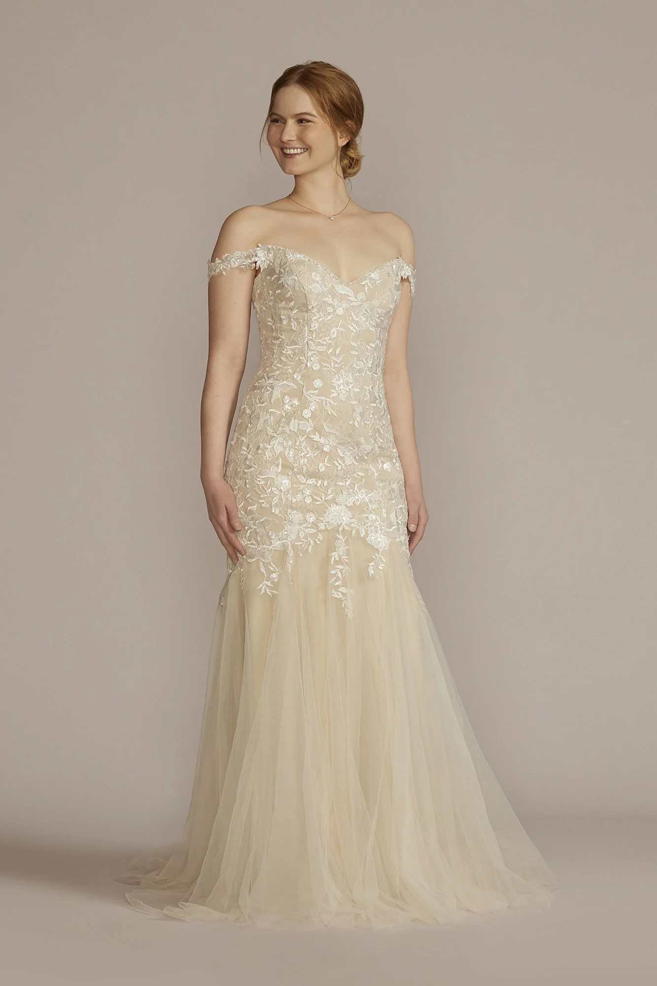 Off the Shoulder Floral Mermaid Wedding Gown