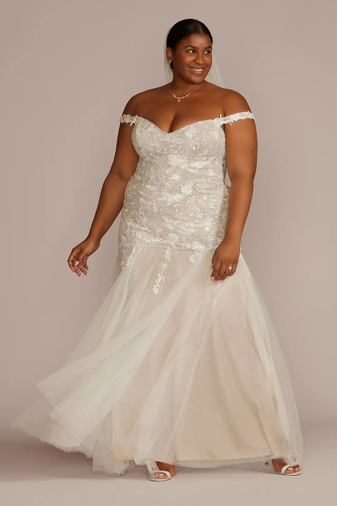 Off the Shoulder Floral Mermaid Wedding Gown - Image 16