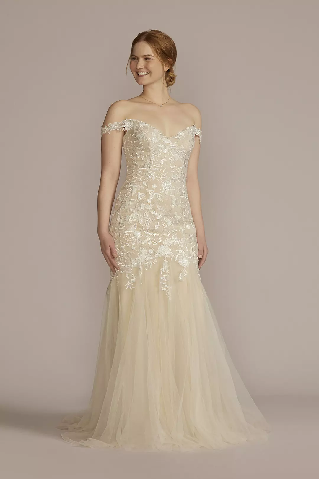 Off the Shoulder Floral Mermaid Wedding Gown - Image 8