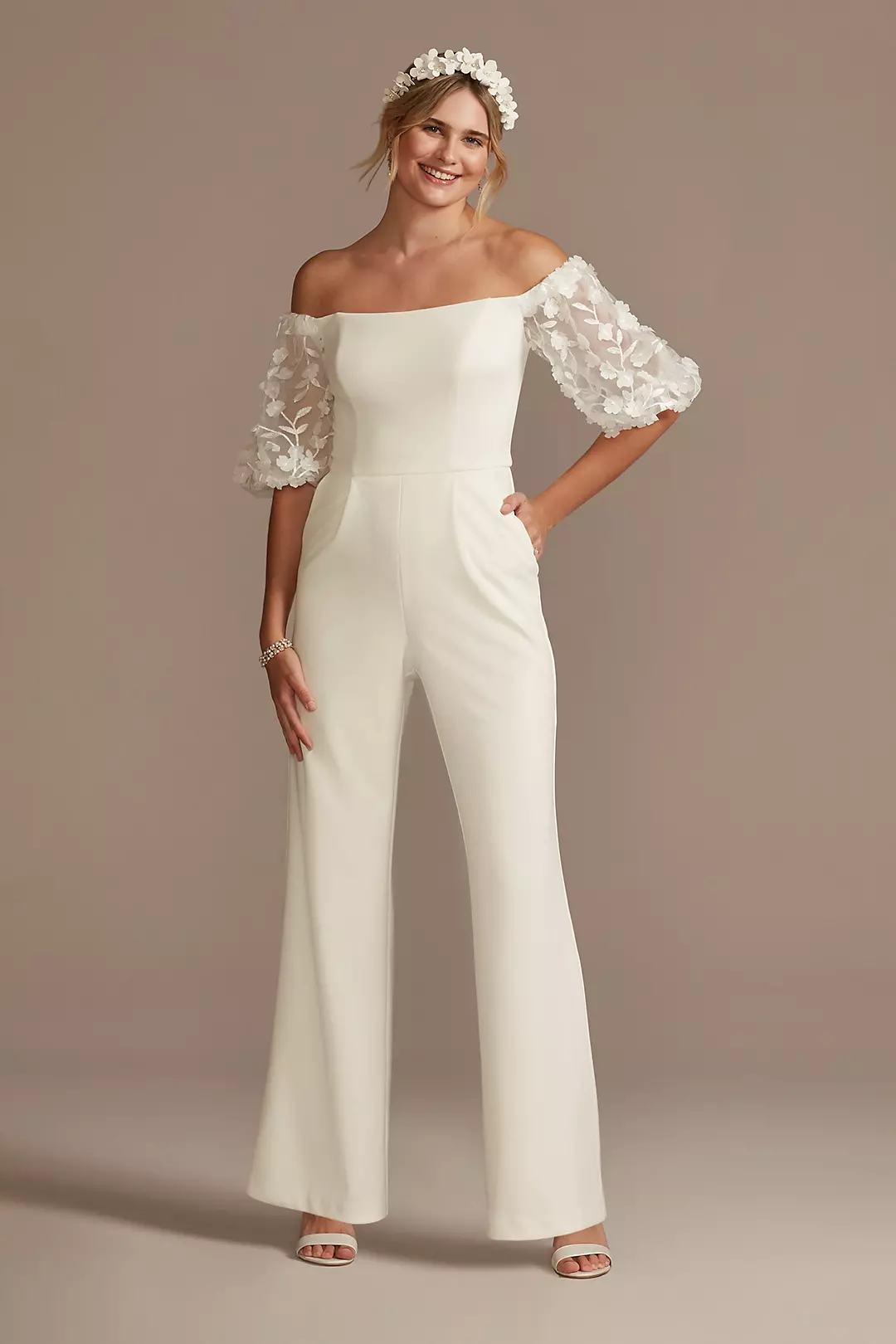 Off-the-Shoulder Floral Puff Sleeve Jumpsuit - Image 17