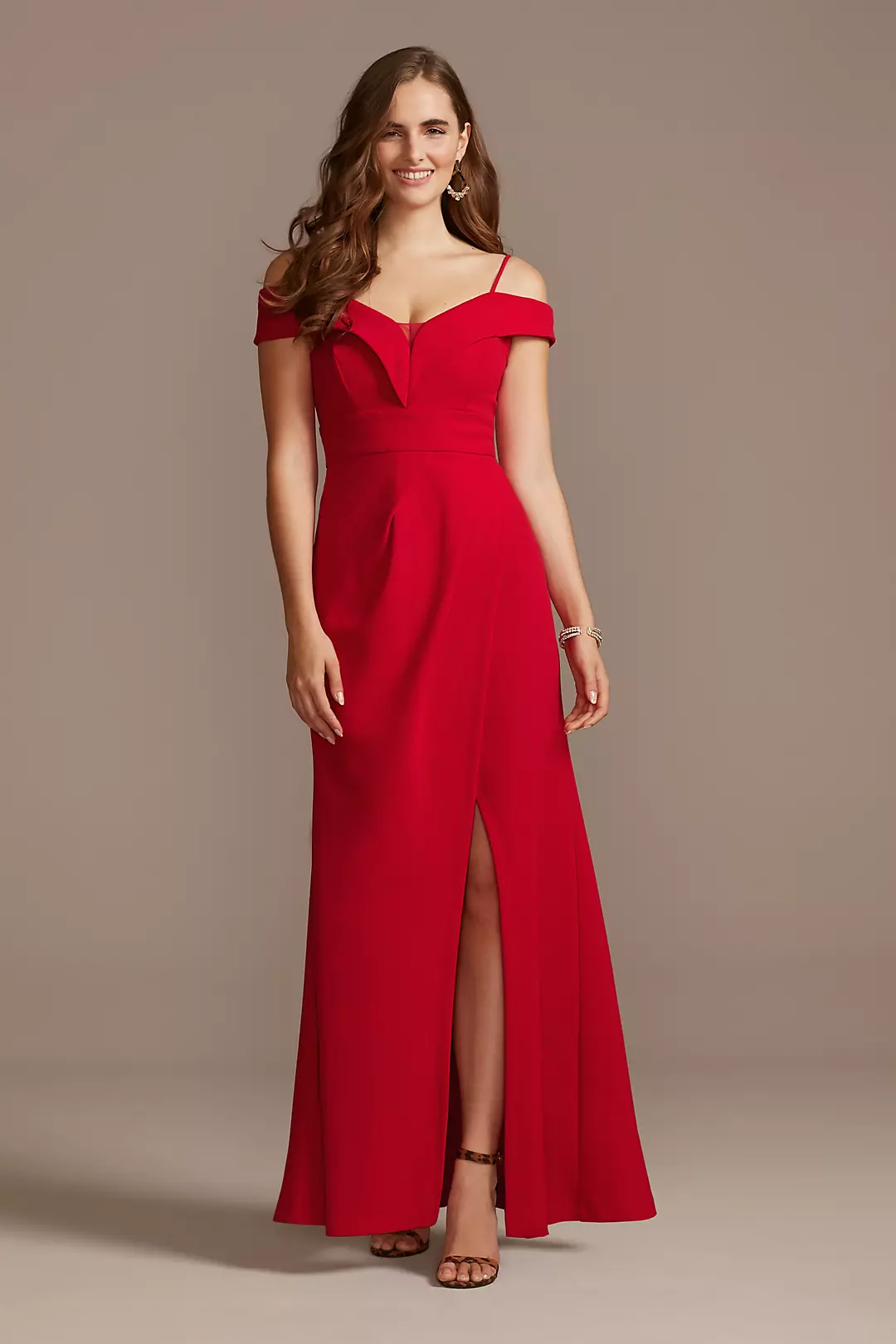 Off the Shoulder Fold Seamed Gown with Slit - Image 4