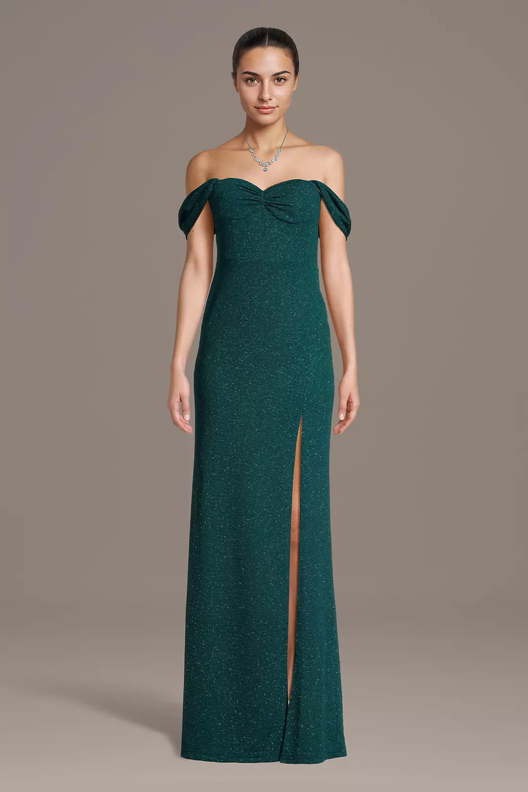 Off-the-Shoulder Glitter Knit Sheath Dress