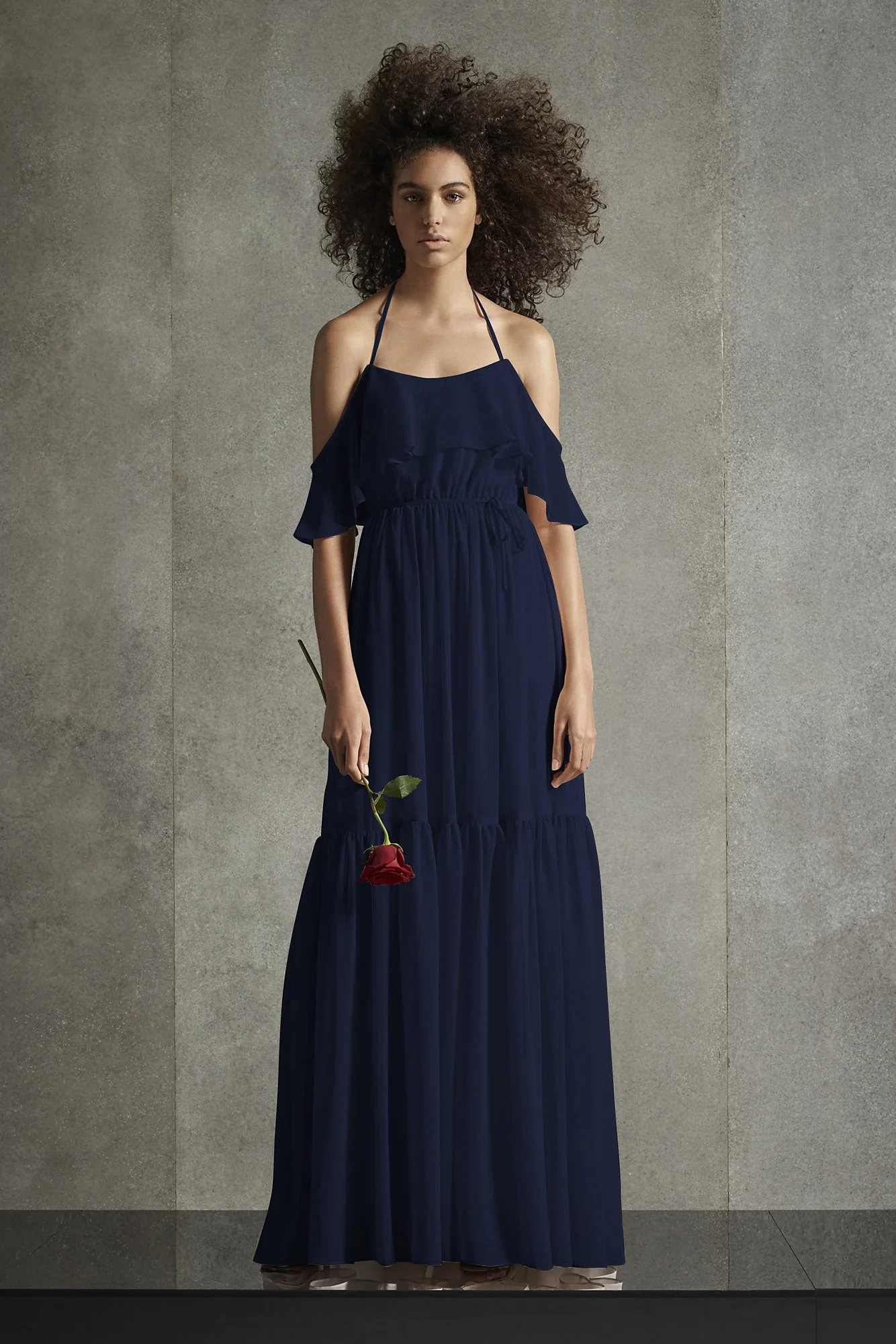 Off the Shoulder Halter Tiered Bridesmaid Dress