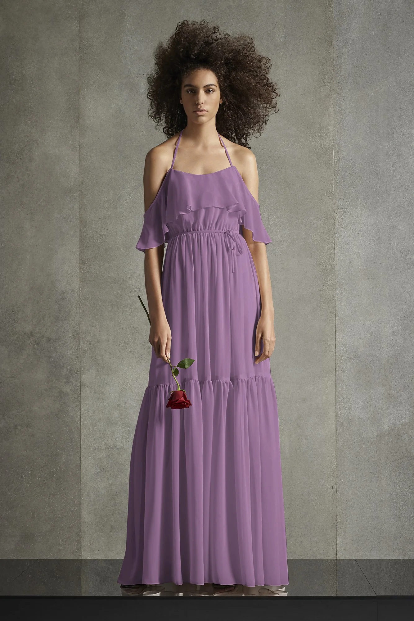 Off the Shoulder Halter Tiered Bridesmaid Dress - Image 12