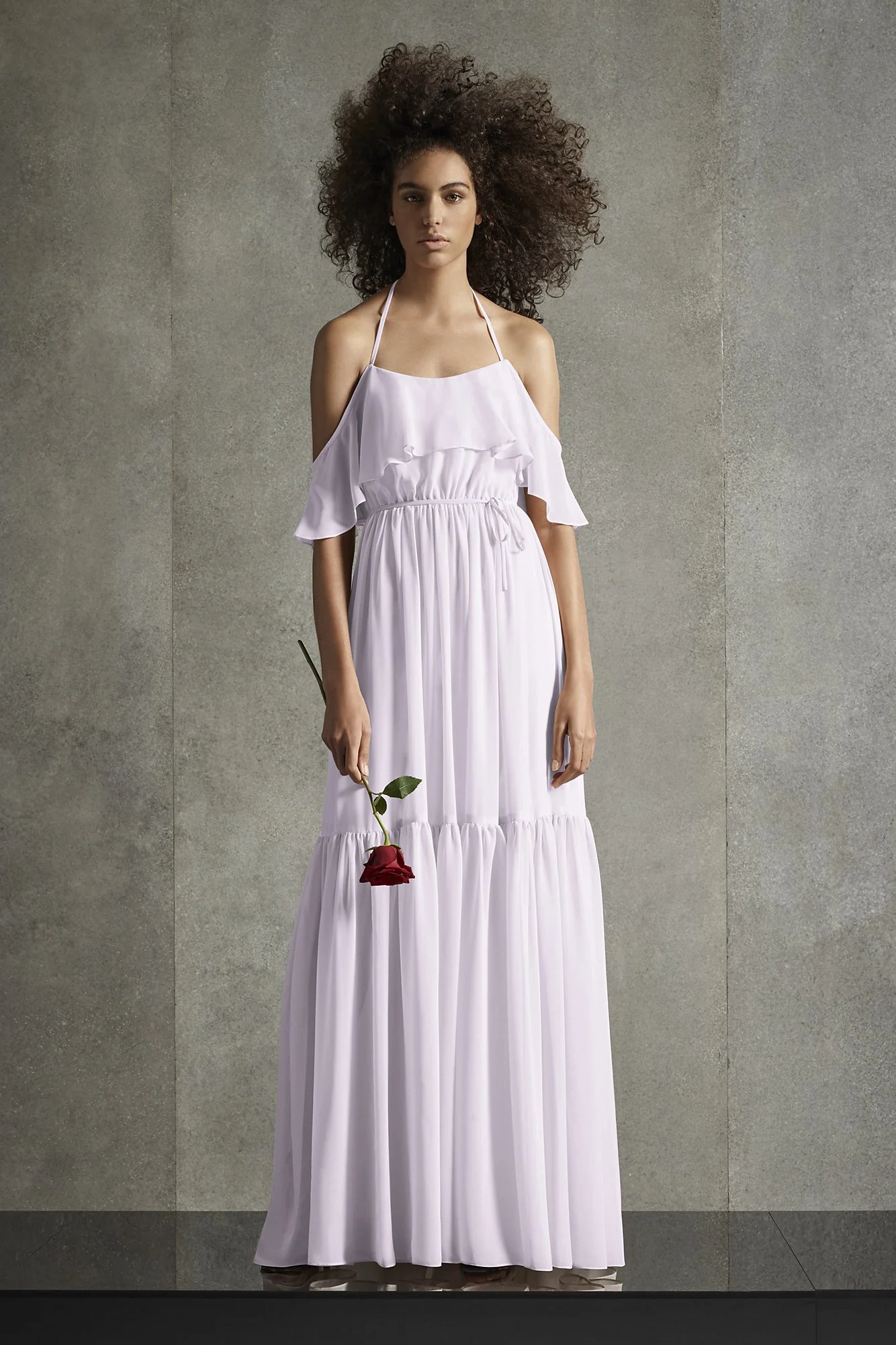 Off the Shoulder Halter Tiered Bridesmaid Dress - Image 21
