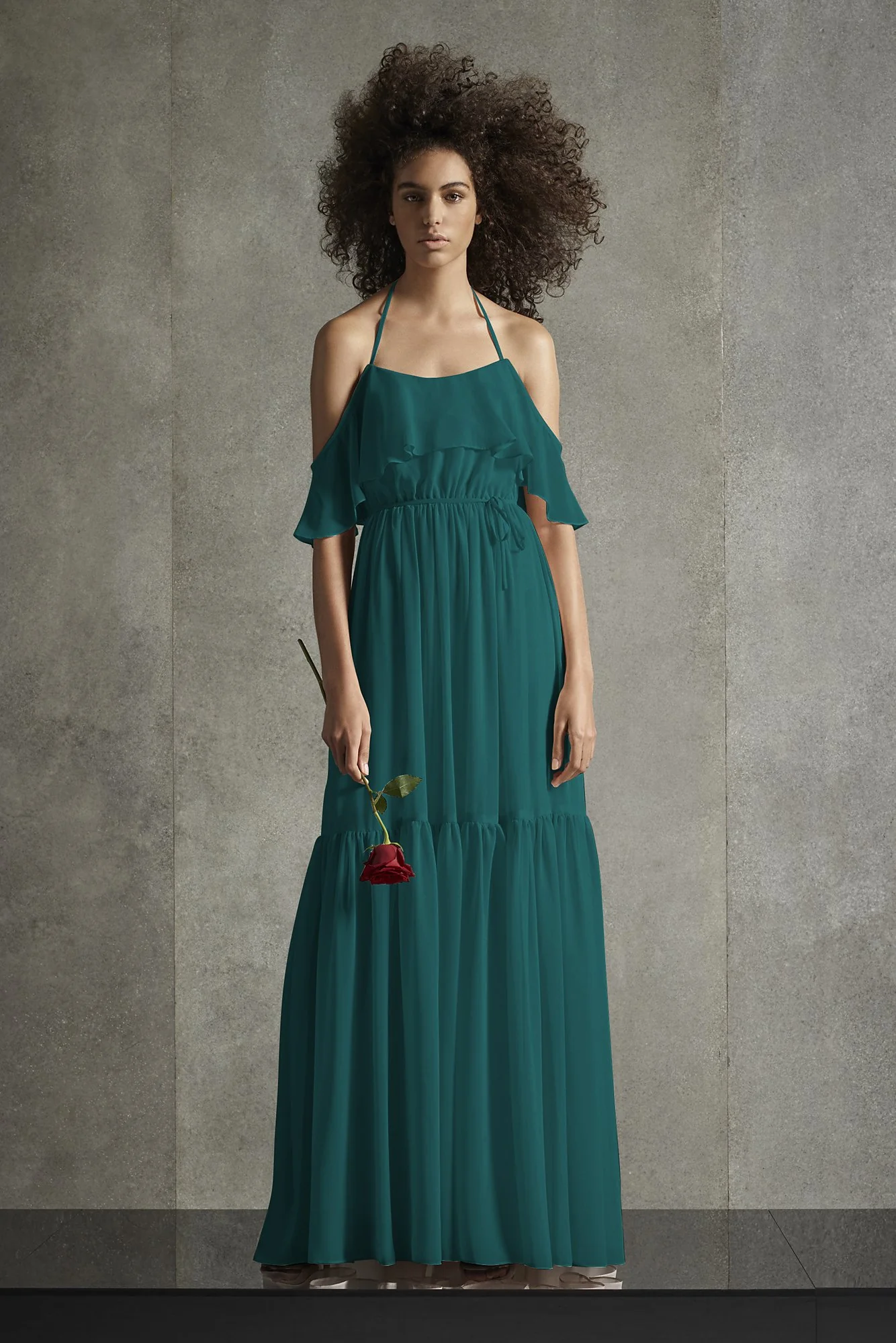 Off the Shoulder Halter Tiered Bridesmaid Dress - Image 24