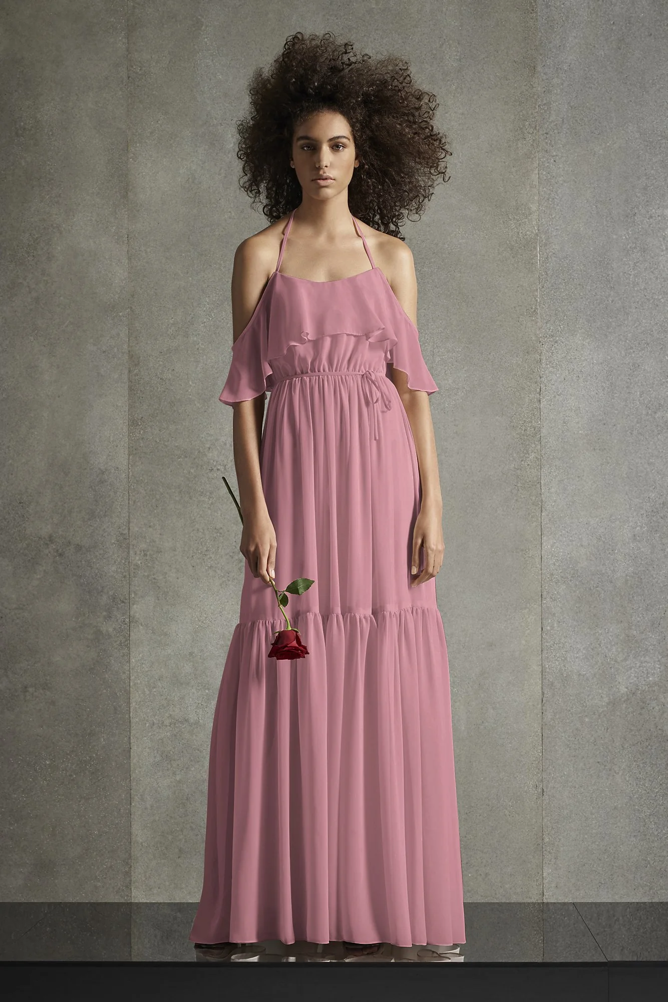 Off the Shoulder Halter Tiered Bridesmaid Dress - Image 31