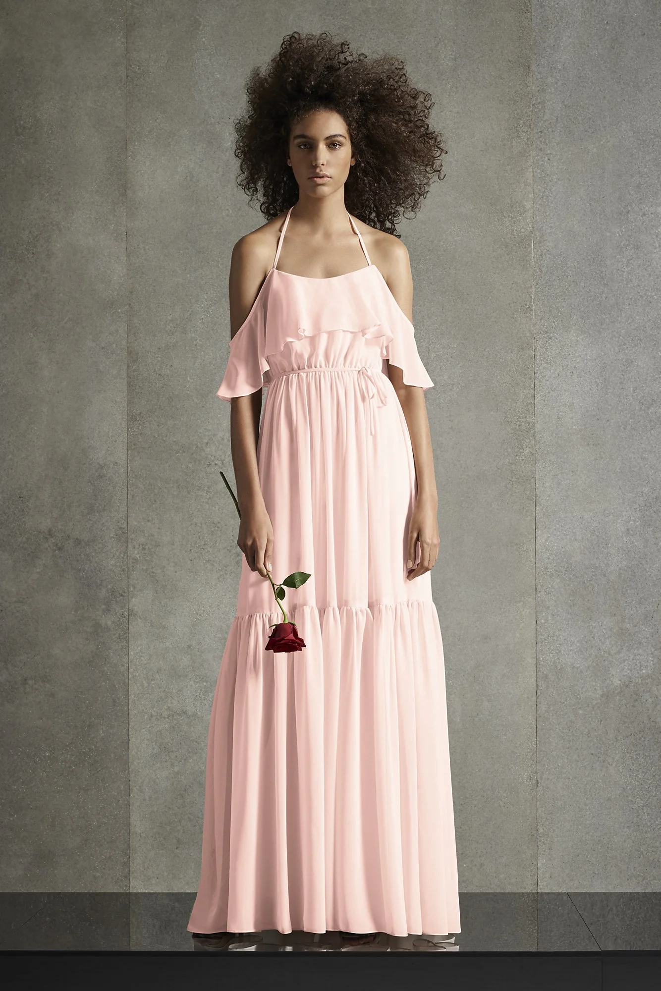 Off the Shoulder Halter Tiered Bridesmaid Dress - Image 7