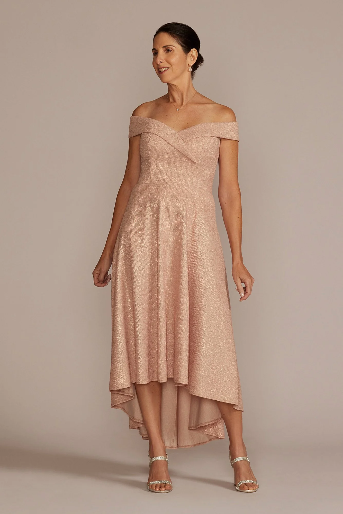 Off the Shoulder High Low Metallic Dress - Image 3
